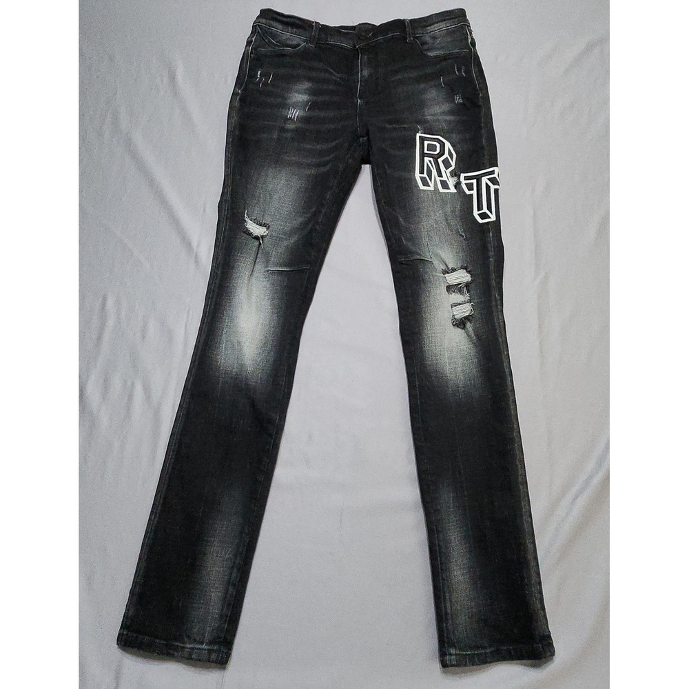 RtA. Bryant Charcoal Collegiate Denim Jeans Varsity Patch MU24D687-B1205 Size 30